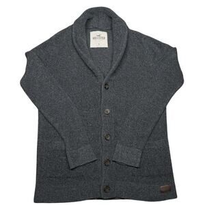 Hollister Cardigan Sweater Gray Shawl Neck Button Front Knit Mens Small
